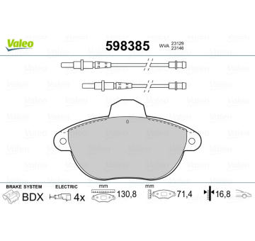 Sada brzdových destiček, kotoučová brzda VALEO 598385