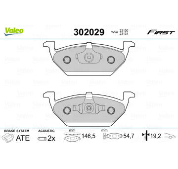 Sada brzdových destiček, kotoučová brzda VALEO 302029