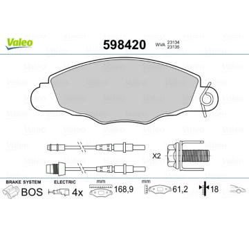 Sada brzdových destiček, kotoučová brzda VALEO 598420