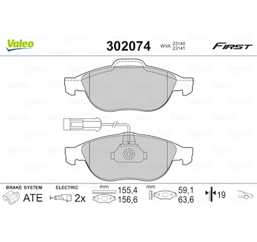 Sada brzdových destiček, kotoučová brzda VALEO 302074