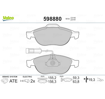 Sada brzdových destiček, kotoučová brzda VALEO 598880