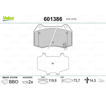 Sada brzdových destiček, kotoučová brzda VALEO 601386