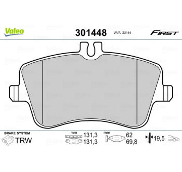 Sada brzdových destiček, kotoučová brzda VALEO 301448