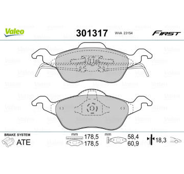 Sada brzdových destiček, kotoučová brzda VALEO 301317