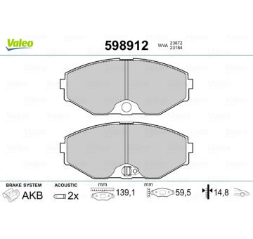 Sada brzdových destiček, kotoučová brzda VALEO 598912