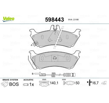 Sada brzdových destiček, kotoučová brzda VALEO 598443