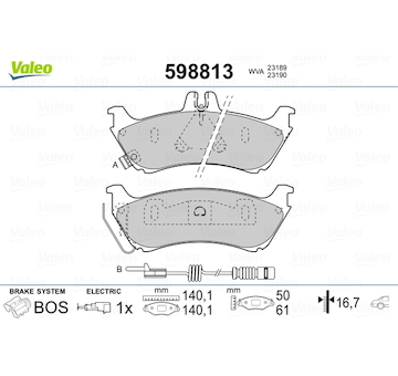 Sada brzdových destiček, kotoučová brzda VALEO 598813