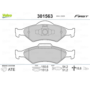 Sada brzdových destiček, kotoučová brzda VALEO 301563