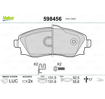 Sada brzdových destiček, kotoučová brzda VALEO 598456