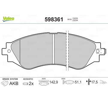 Sada brzdových destiček, kotoučová brzda VALEO 598361