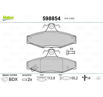 Sada brzdových destiček, kotoučová brzda VALEO 598854