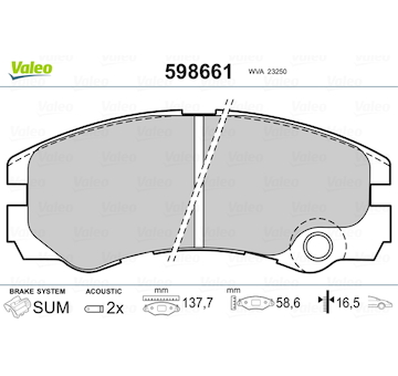 Sada brzdových destiček, kotoučová brzda VALEO 598661