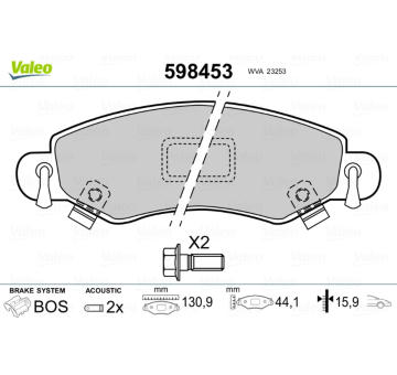 Sada brzdových destiček, kotoučová brzda VALEO 598453