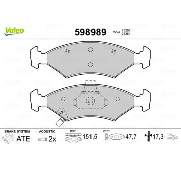 Sada brzdových destiček, kotoučová brzda VALEO 598989