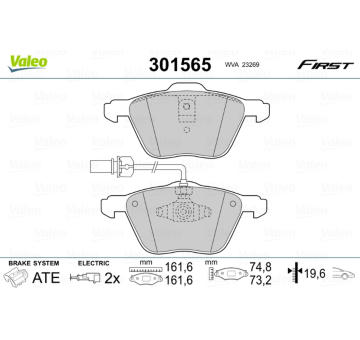 Sada brzdových destiček, kotoučová brzda VALEO 301565