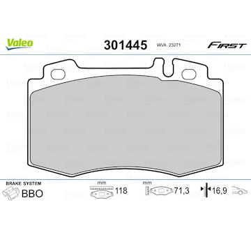 Sada brzdových destiček, kotoučová brzda VALEO 301445