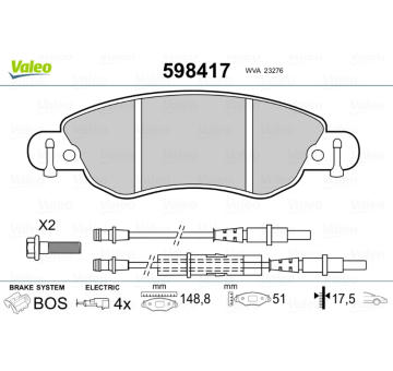 Sada brzdových destiček, kotoučová brzda VALEO 598417