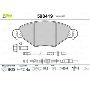 Sada brzdových destiček, kotoučová brzda VALEO 598419