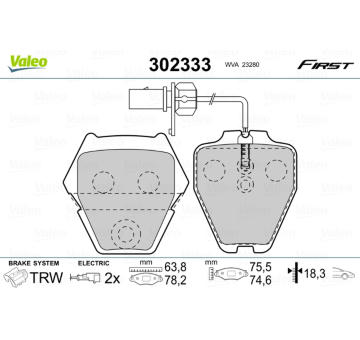 Sada brzdových destiček, kotoučová brzda VALEO 302333