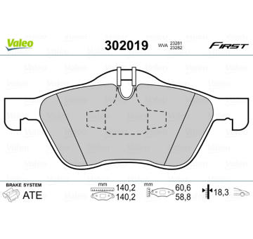 Sada brzdových destiček, kotoučová brzda VALEO 302019