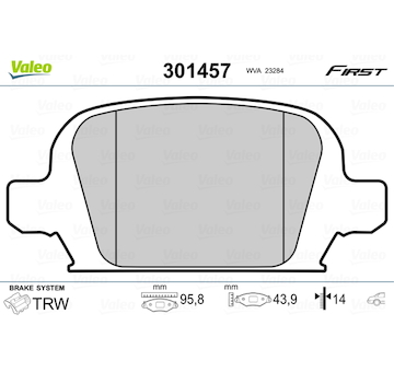 Sada brzdových destiček, kotoučová brzda VALEO 301457