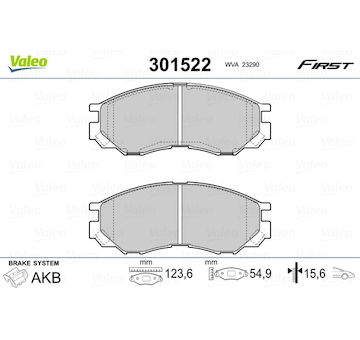 Sada brzdových destiček, kotoučová brzda VALEO 301522