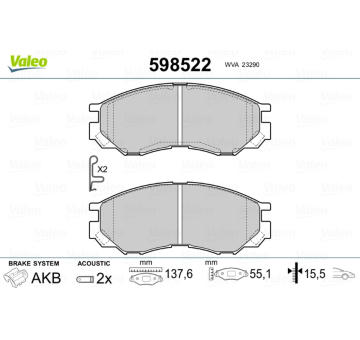 Sada brzdových destiček, kotoučová brzda VALEO 598522