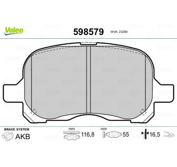 Sada brzdových destiček, kotoučová brzda VALEO 598579