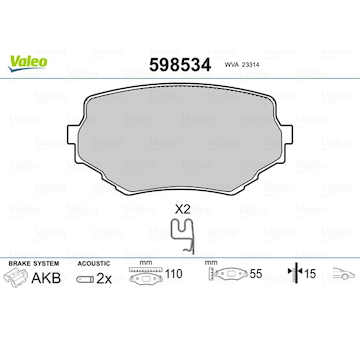 Sada brzdových destiček, kotoučová brzda VALEO 598534