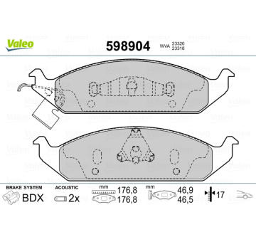 Sada brzdových destiček, kotoučová brzda VALEO 598904