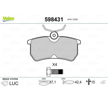 Sada brzdových destiček, kotoučová brzda VALEO 598431