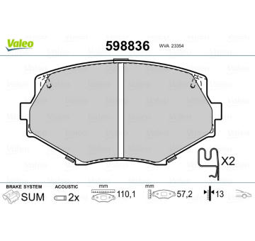 Sada brzdových destiček, kotoučová brzda VALEO 598836