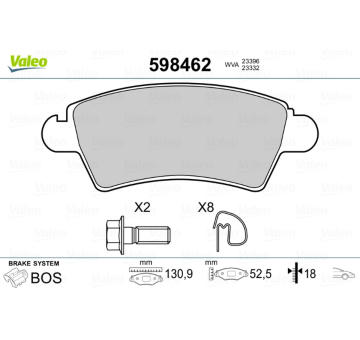 Sada brzdových destiček, kotoučová brzda VALEO 598462