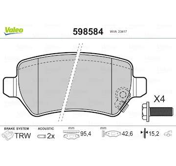 Sada brzdových destiček, kotoučová brzda VALEO 598584