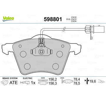 Sada brzdových destiček, kotoučová brzda VALEO 598801