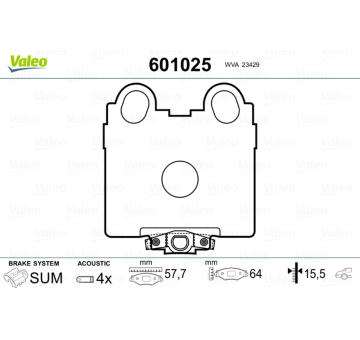 Sada brzdových destiček, kotoučová brzda VALEO 601025