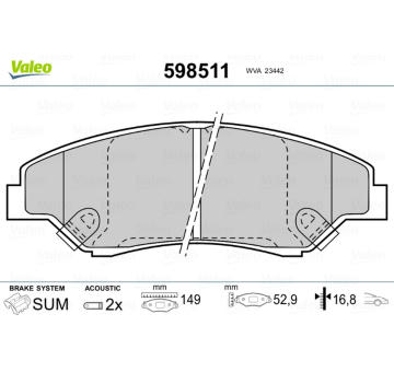 Sada brzdových destiček, kotoučová brzda VALEO 598511