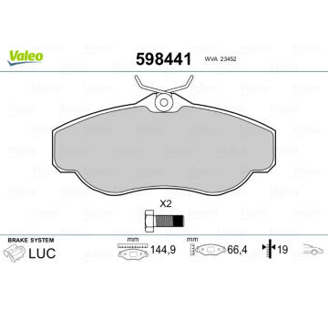 Sada brzdových destiček, kotoučová brzda VALEO 598441