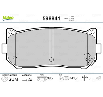 Sada brzdových destiček, kotoučová brzda VALEO 598841