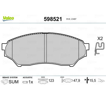 Sada brzdových destiček, kotoučová brzda VALEO 598521