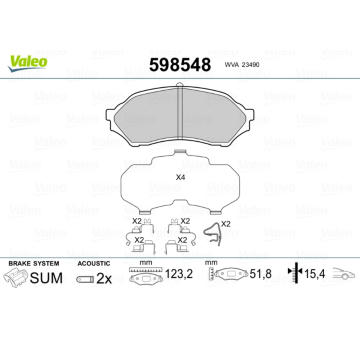Sada brzdových destiček, kotoučová brzda VALEO 598548