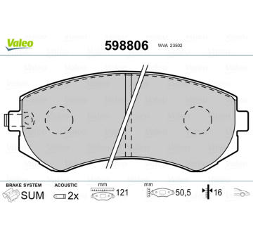 Sada brzdových destiček, kotoučová brzda VALEO 598806