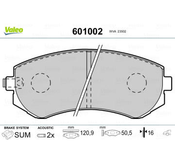 Sada brzdových destiček, kotoučová brzda VALEO 601002