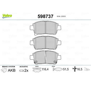 Sada brzdových destiček, kotoučová brzda VALEO 598737