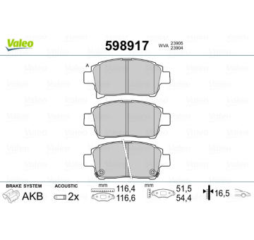 Sada brzdových destiček, kotoučová brzda VALEO 598917