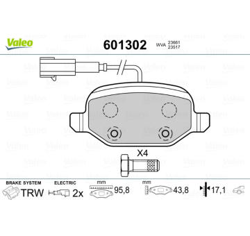 Sada brzdových destiček, kotoučová brzda VALEO 601302