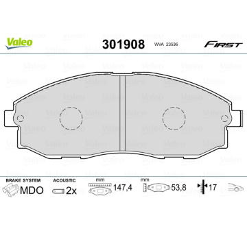 Sada brzdových destiček, kotoučová brzda VALEO 301908