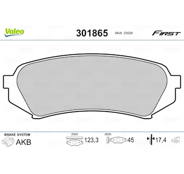 Sada brzdových destiček, kotoučová brzda VALEO 301865