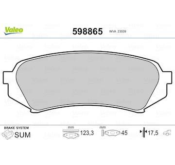 Sada brzdových destiček, kotoučová brzda VALEO 598865