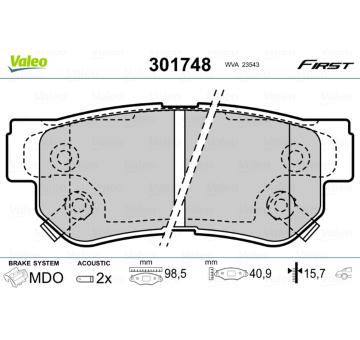 Sada brzdových destiček, kotoučová brzda VALEO 301748